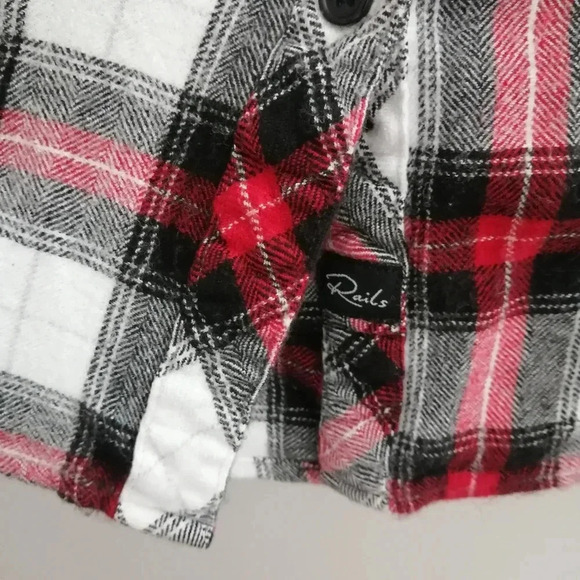 Rails Hunter Plaid Button Up Black White Red Brushed Rayon Small (XS/S) - Picture 10 of 15